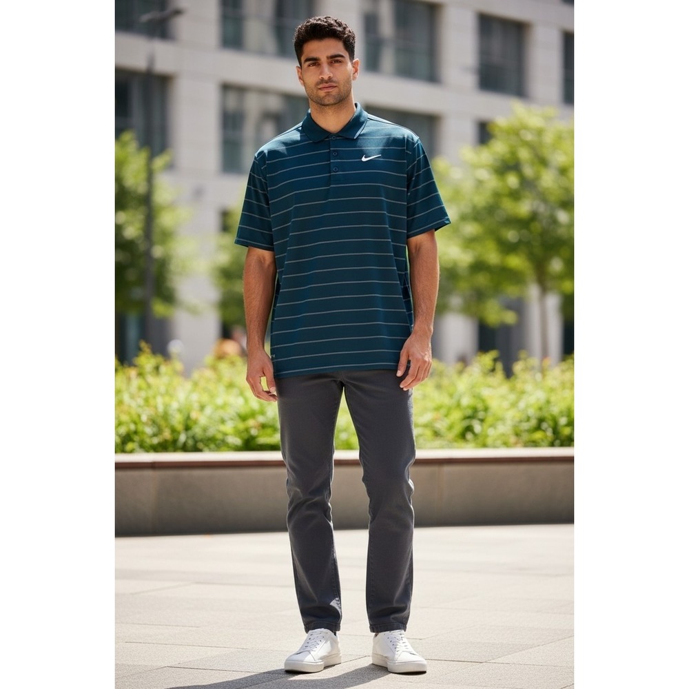 Nike Mens Dri-FIT Striped Golf Polo Shirt Teal Blue XXL